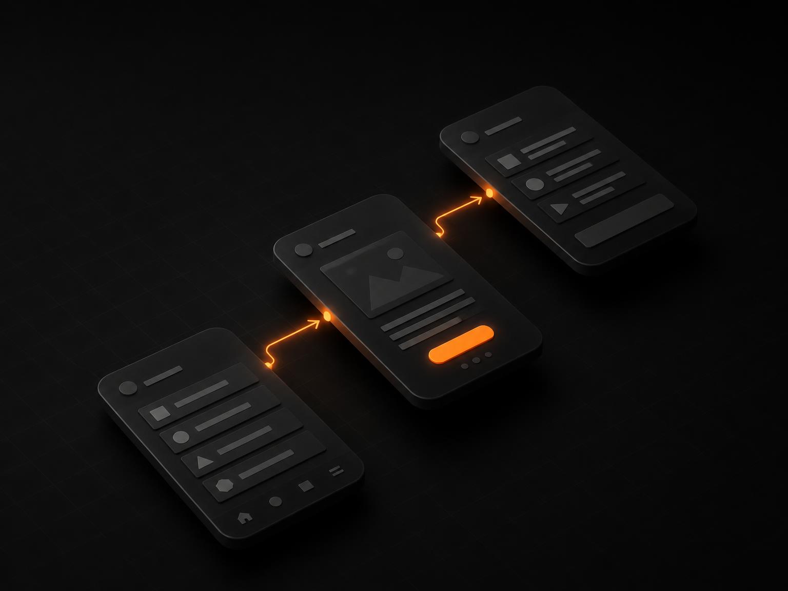 Three app screens linked in sequence, showing a clickable prototype flow