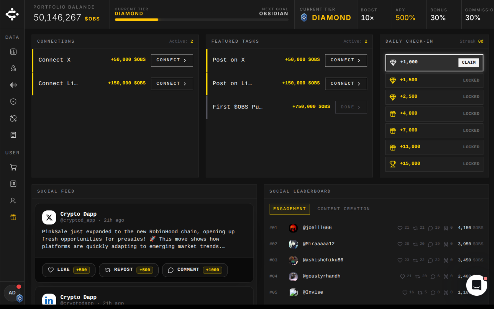 Crypto Dapp — social mining dashboard